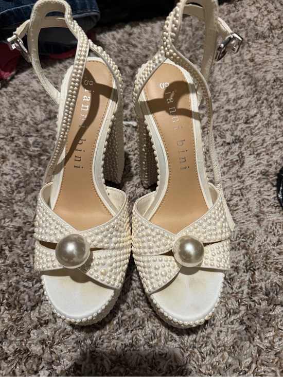 Gianni Bini Shoes - Gianni Bini Ivory Pearl-Embellished Platform Slingback Heels